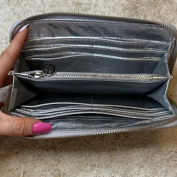 Tory Burch Metallic Leather Continental Zip Around Wallet